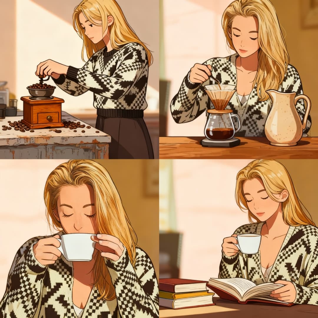 Illustrated coffee morning routine series